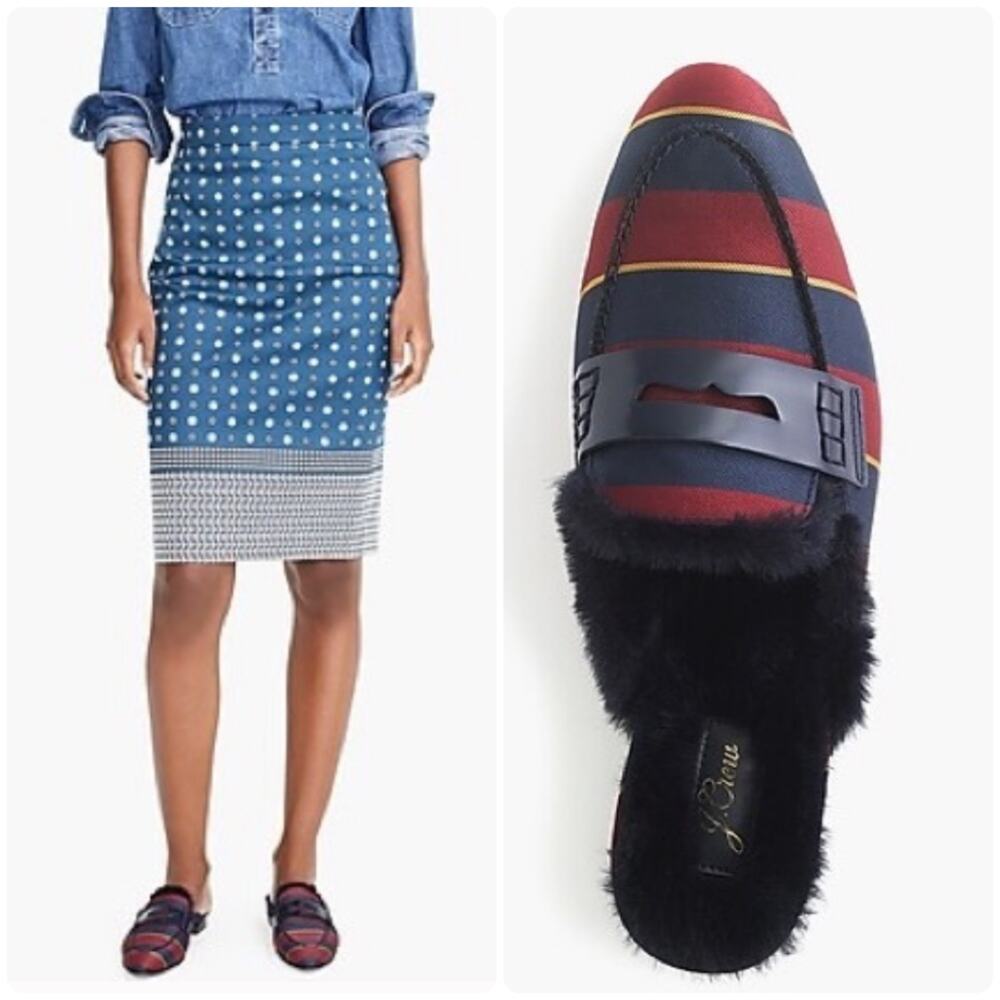 J. Crew Shoes Faux Fur Academy Penny Loafer Mule In Stripe